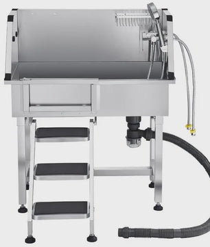 RVS Hondendouche & Wasstation 87cm met Ladder, Kraan en Douchekop - Professionele Dierenverzorging