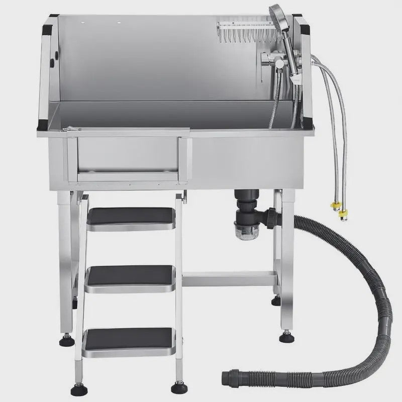 RVS Hondendouche & Wasstation 87cm met Ladder, Kraan en Douchekop - Professionele Dierenverzorging