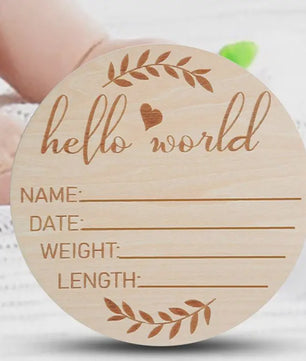 Houten Geboorte Aankondiging Bord 'Hello World' - Baby Welkom Teken voor Foto's