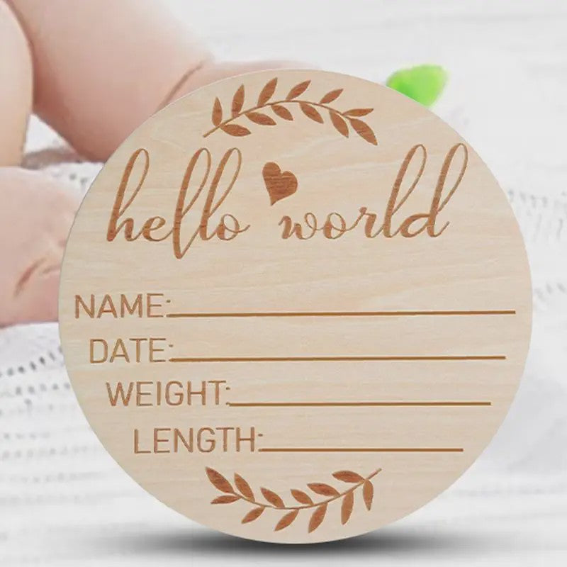 Houten Geboorte Aankondiging Bord 'Hello World' - Baby Welkom Teken voor Foto's