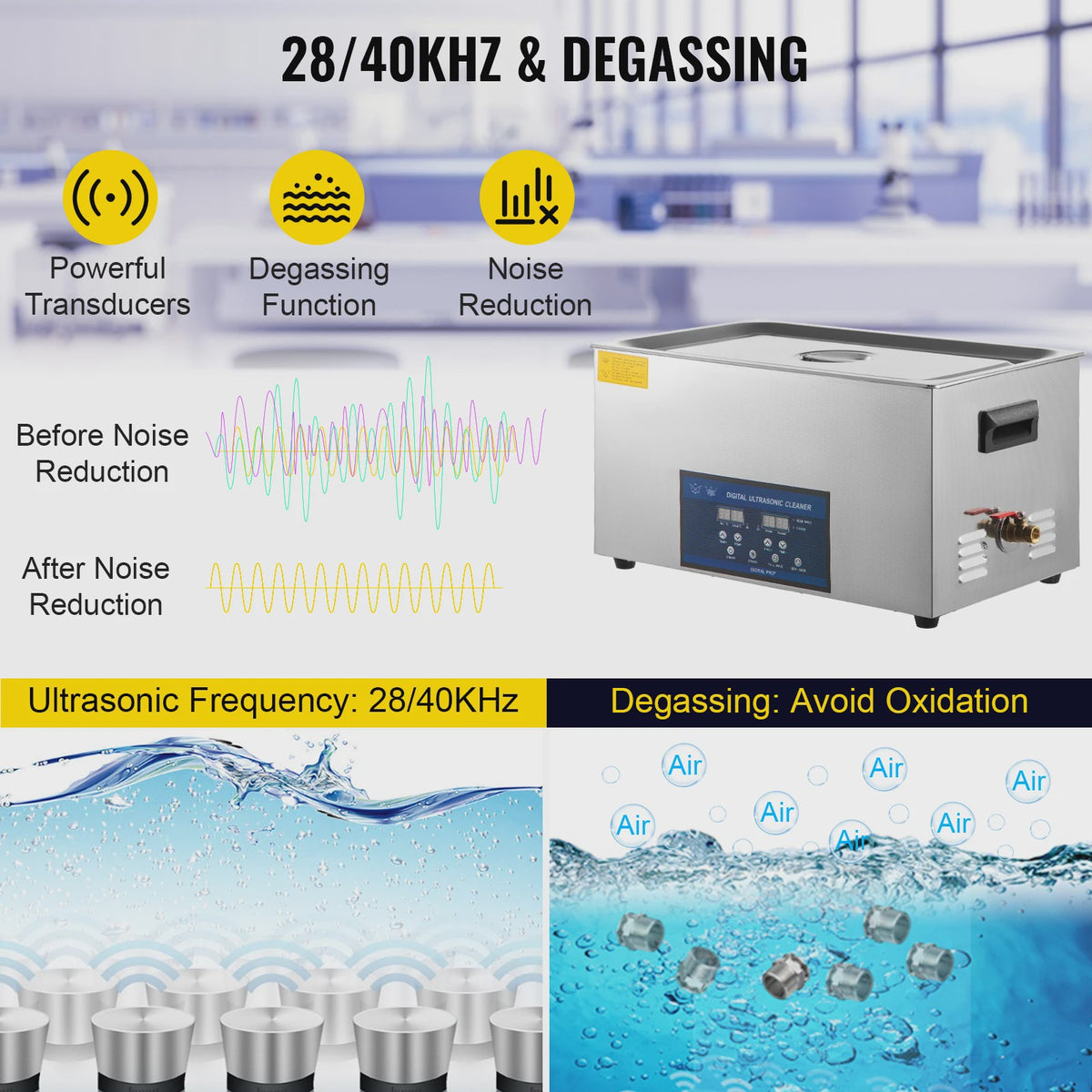 22L Digitale Ultrasone Reiniger met Verwarming en Dubbele Frequentie (28/40kHz)