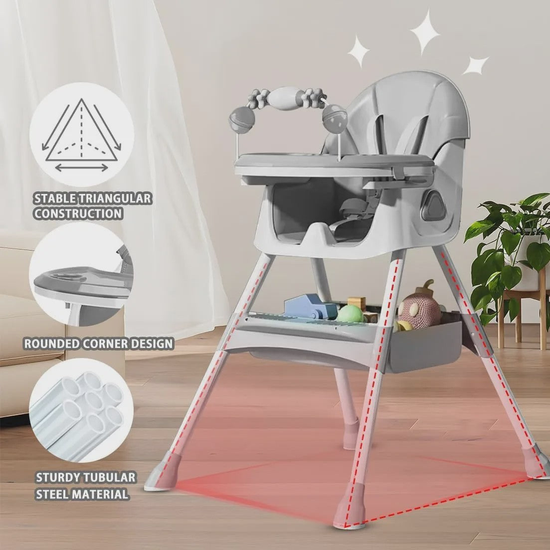 3-in-1 Baby Kinderstoel: Opvouwbaar, Draagbaar & Verstelbaar met Dubbele Plate