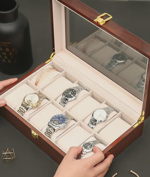 Luxe Houten Horlogedoos met 6, 10 of 12 Vakken - Handgemaakt Sieraden Opbergdoos Display