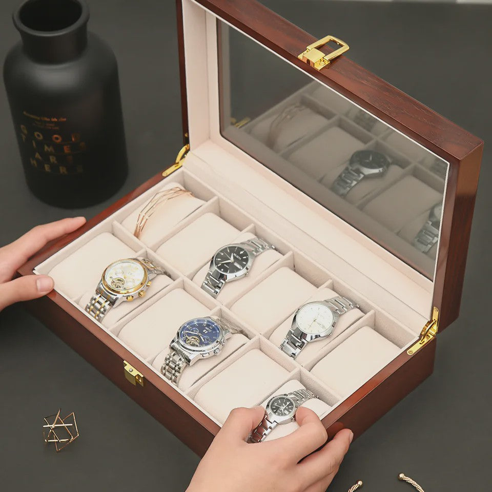 Luxe Houten Horlogedoos met 6, 10 of 12 Vakken - Handgemaakt Sieraden Opbergdoos Display