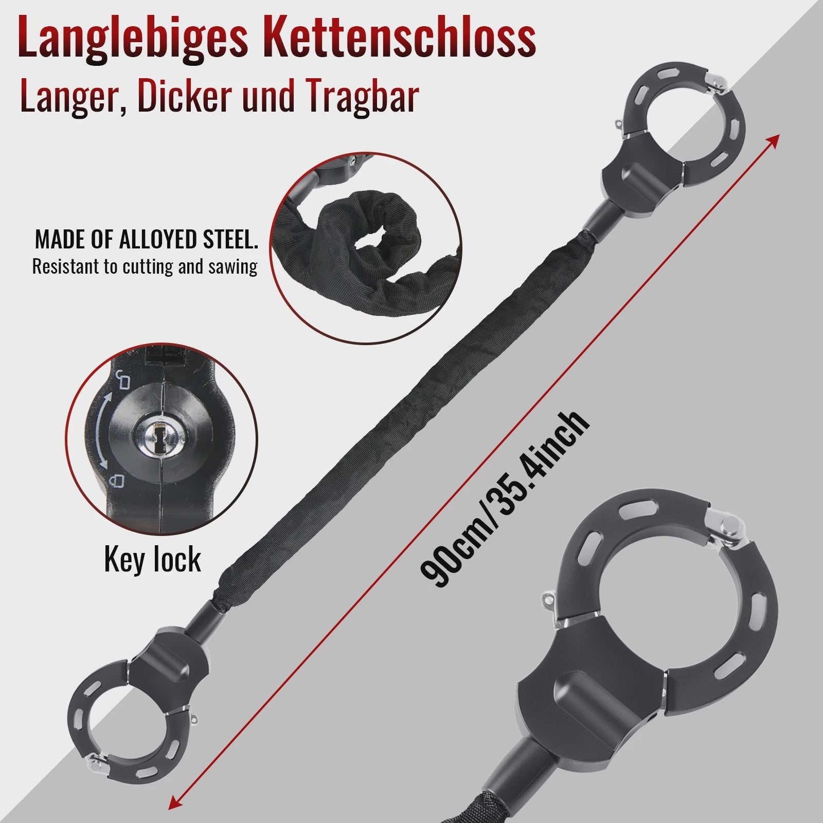 Verstelbaar Kettingslot met Stuurtas: Anti-diefstal Beveiliging voor Scooter, Fiets & Motor