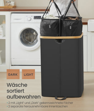 Songmics Wasmand met 2 Vakken, Afneembare Zakken en Deksel - 150L