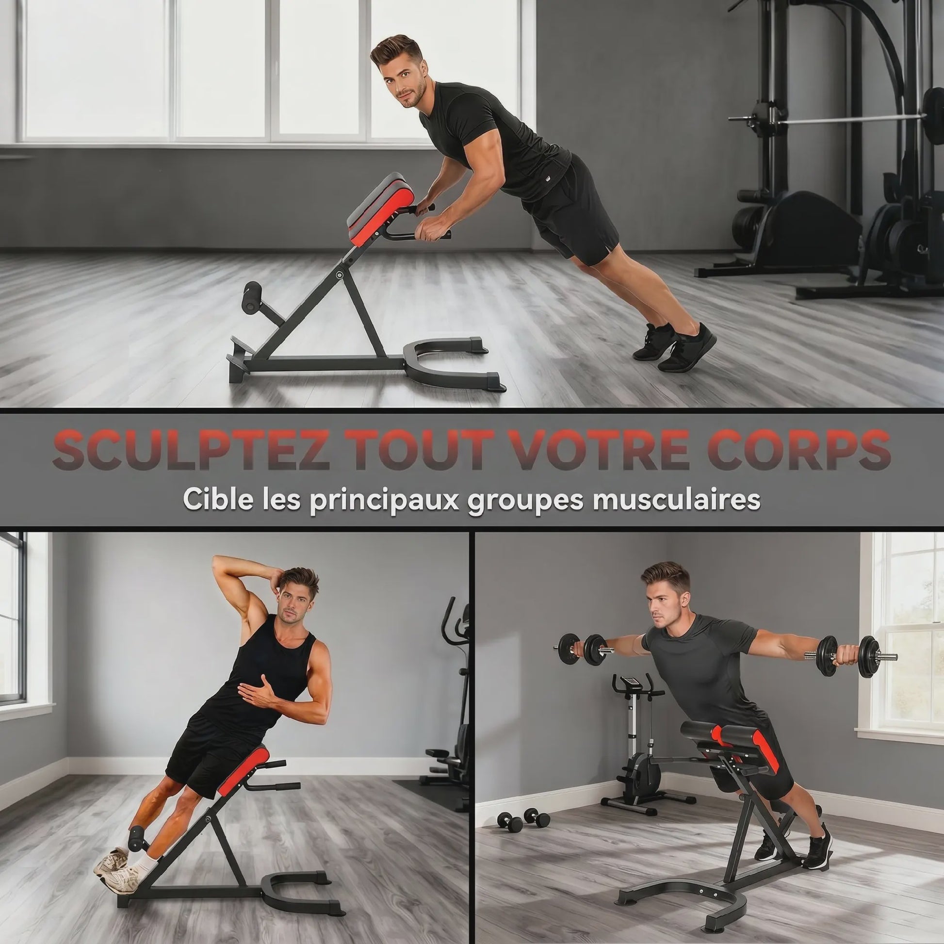 SPORTNOW Verstelbare Trainingsbank met 5 standen, Roman Chair, 112x62x88 cm, Zwart/Rood