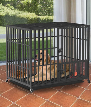Robuuste Metalen Hondenkennel met 3 Deuren, Wielen en Uitneembare Lade