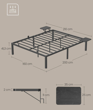 Stalen Bedframe met Nachtkastjes en Opbergruimte - Dubbel Bed