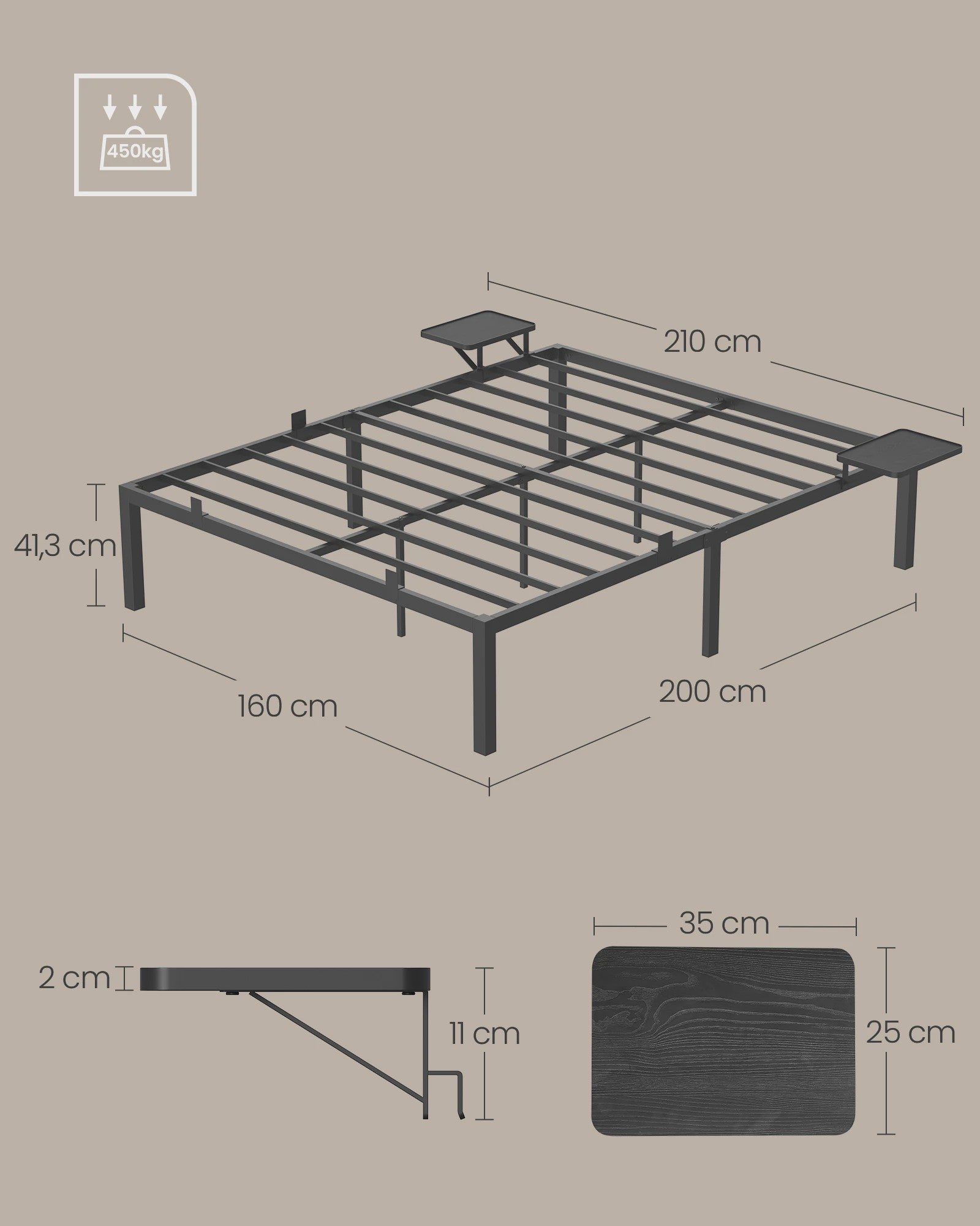 Stalen Bedframe met Nachtkastjes en Opbergruimte - Dubbel Bed