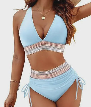 Dames Hoge Taille Bikini Set met Push-Up en Brede Schouderbanden - Zomer Strandkleding