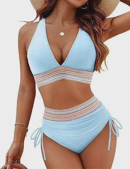 Dames Hoge Taille Bikini Set met Push-Up en Brede Schouderbanden - Zomer Strandkleding