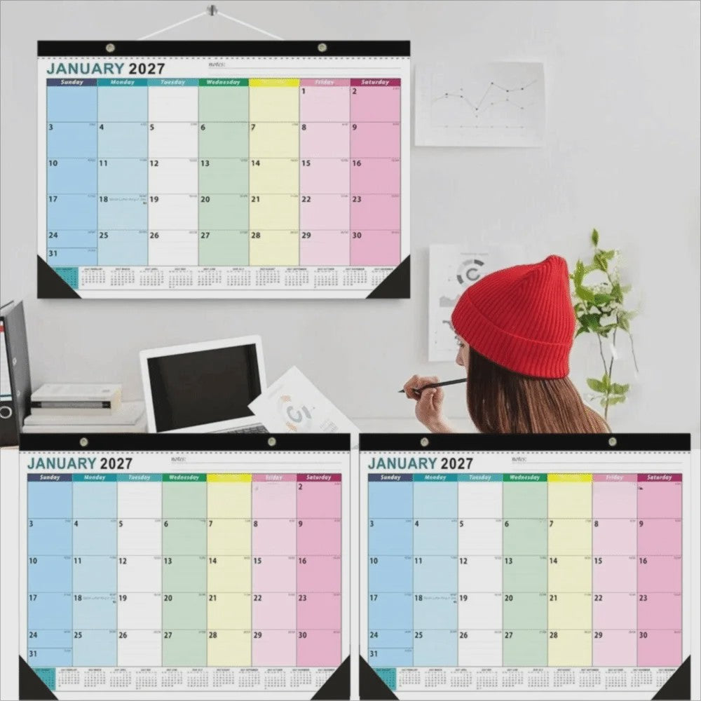 Grote Wandkalender 2027 met Dagplanning, Waterdichte Cover en Transparante Maandplanner