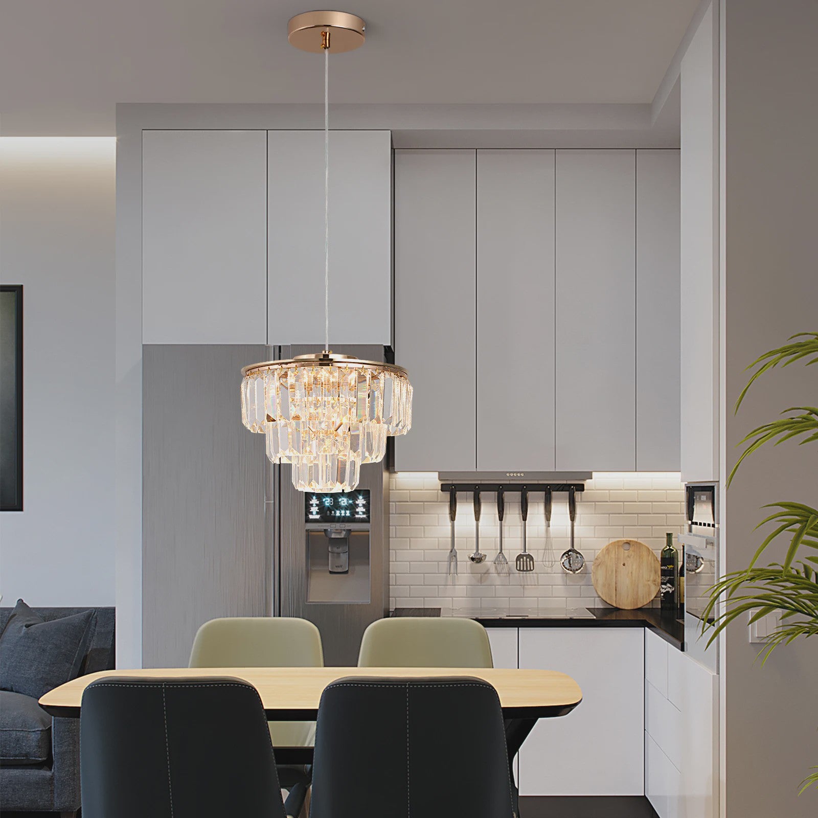 Luxe Kristallen Plafondlamp Goud - Moderne Hanglamp met LED Verlichting voor Woonkamer & Slaapkamer