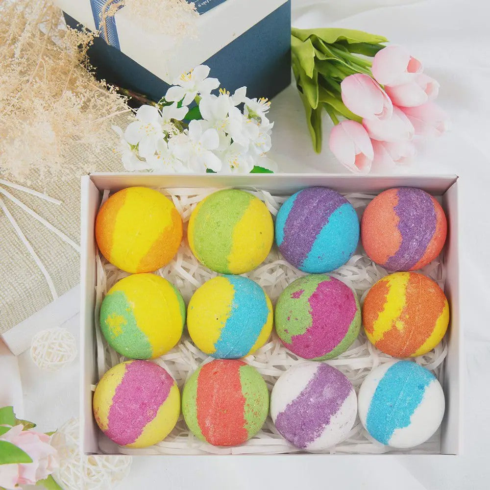 Luxe Set van 12 Handgemaakte Bath Bombs - Natuurlijk, Ontspannend & Cadeau-idee
