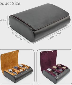 Reis Horloge Rol Koffer Organizer - 6 Slots - Luxe PU Leer & Suède Voering