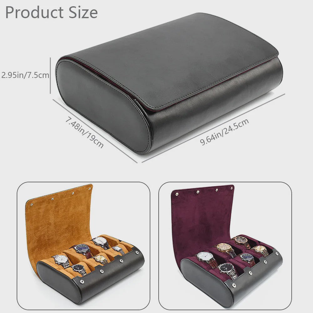 Reis Horloge Rol Koffer Organizer - 6 Slots - Luxe PU Leer & Suède Voering