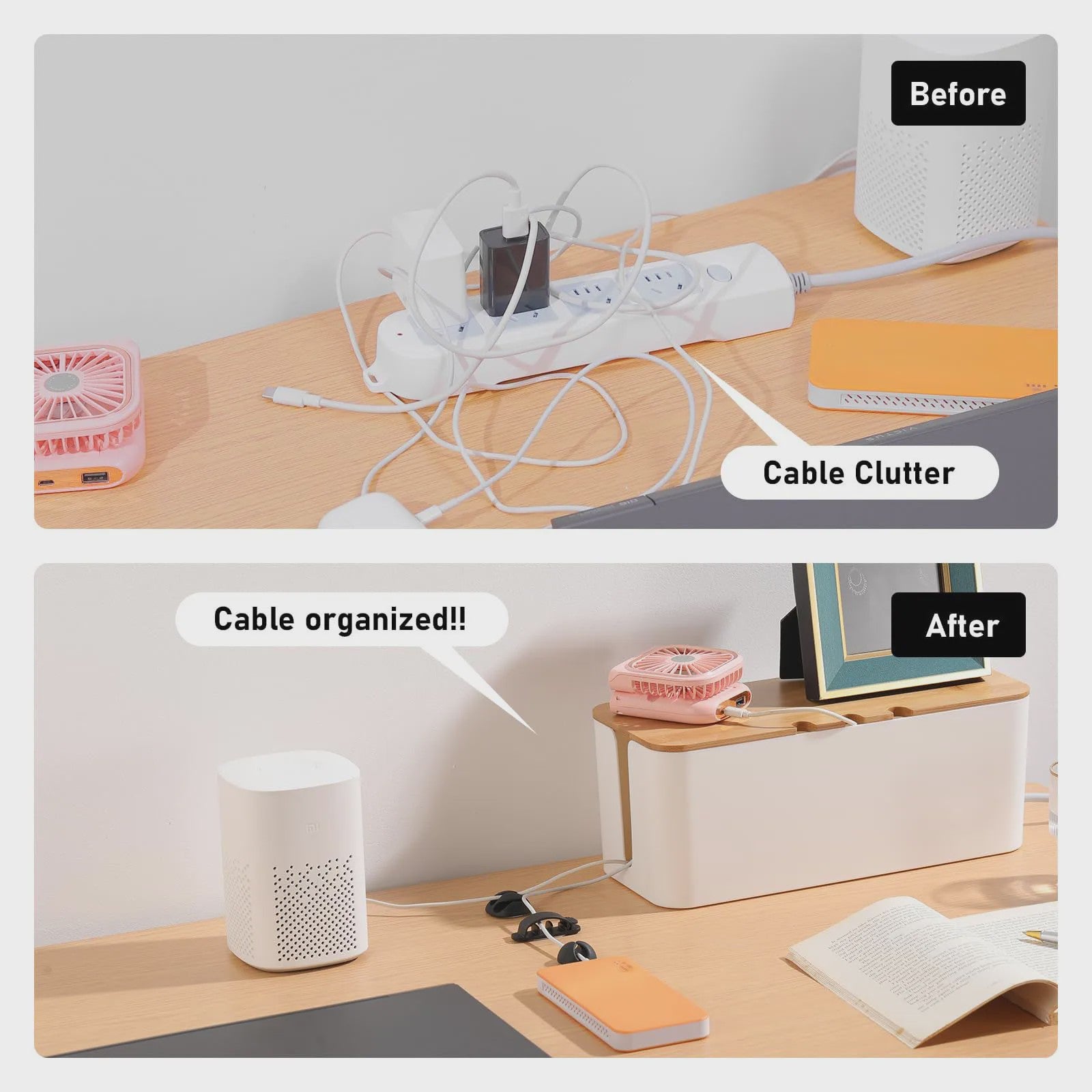 Grote Kabel Organizer Box met Houten Deksel - Orde in Snoeren Chaos