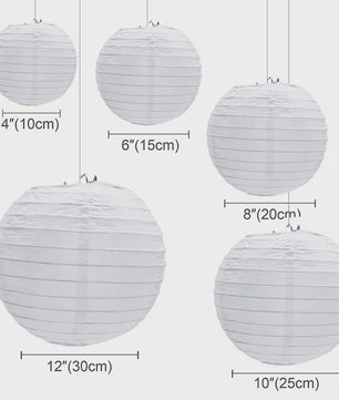 30 Stuks Witte Papieren Lampionnen Set - Ronde Chinese Hangende Decoratie voor Feesten