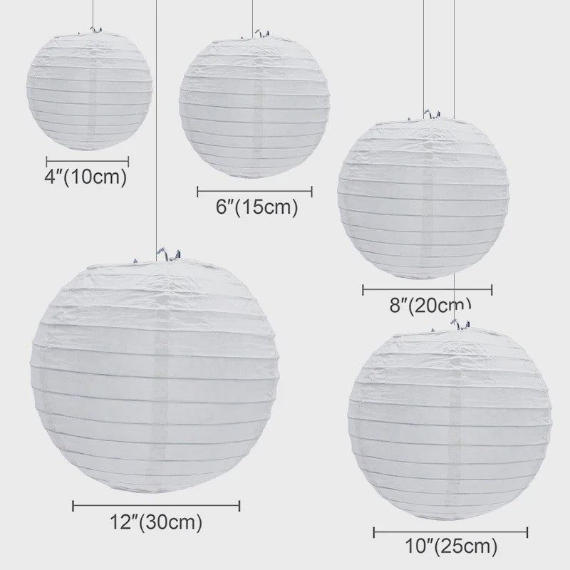 30 Stuks Witte Papieren Lampionnen Set - Ronde Chinese Hangende Decoratie voor Feesten