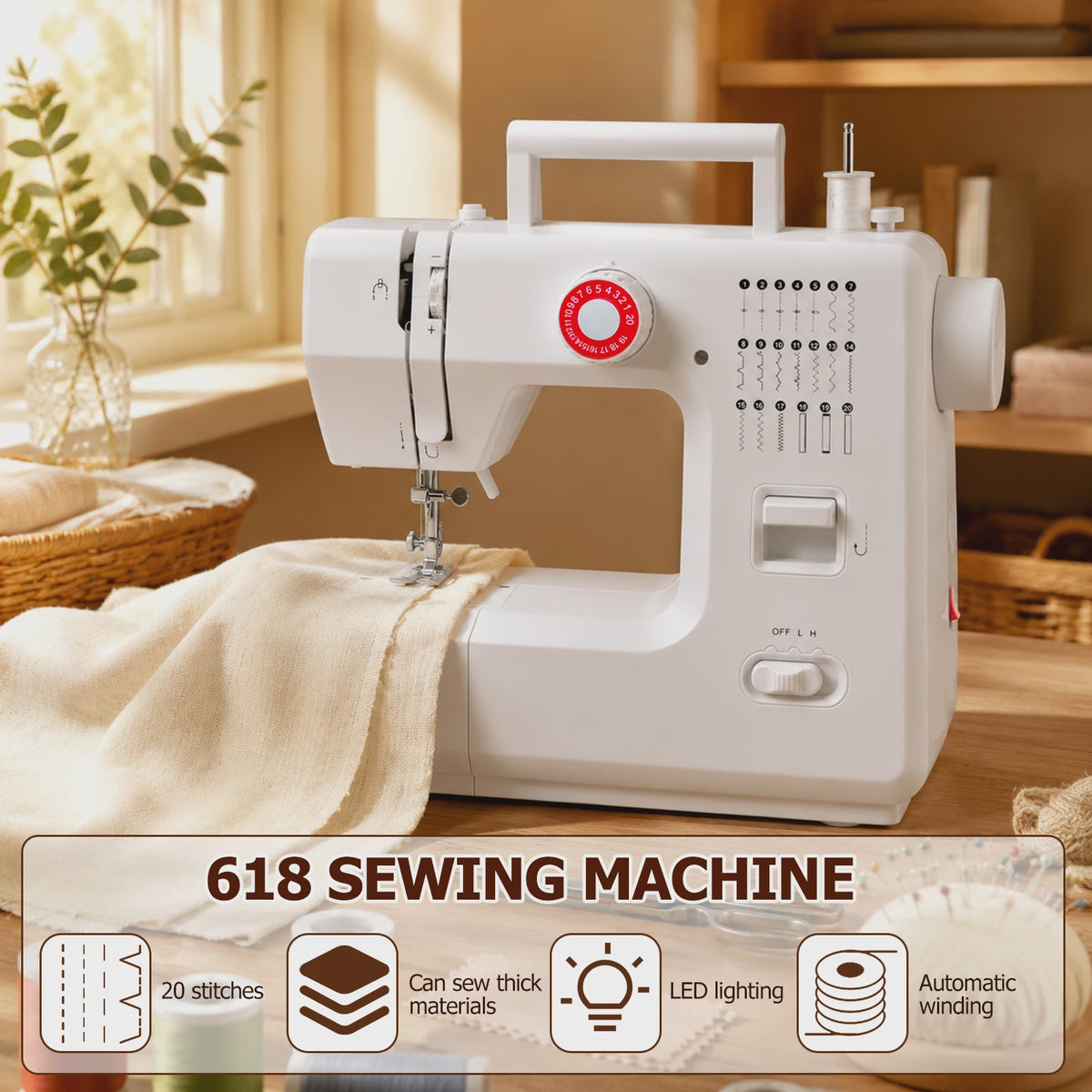 618 Mini Elektrische Naaimachine met 42-delige Naaiset & Patchwork Stoffen