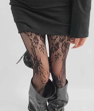 Luxe Kant & Mesh Pantyhose met Bloemendessin - Sexy & Modieus