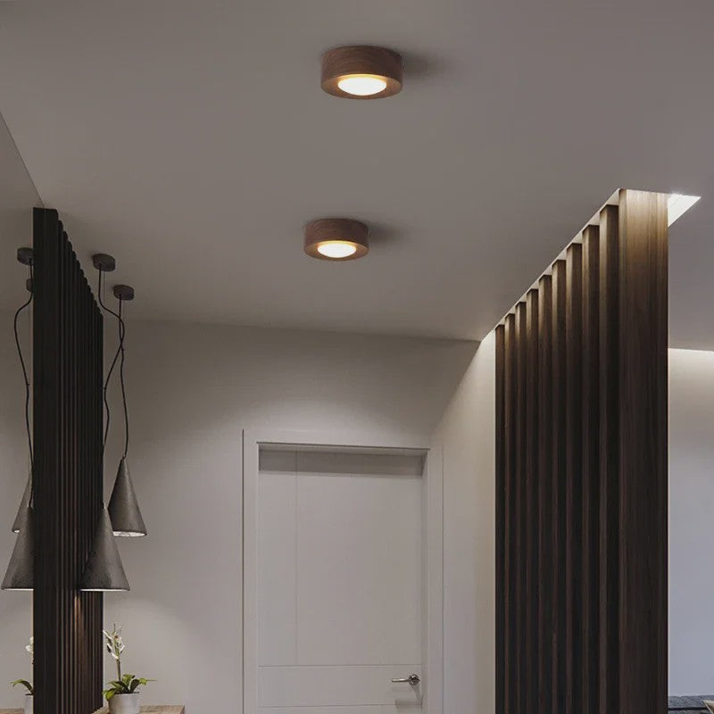 Moderne Houten Plafondlamp met LED - Essenhout & Walnoot - Sfeervolle Verlichting voor Hal, Woonkamer, Portiek