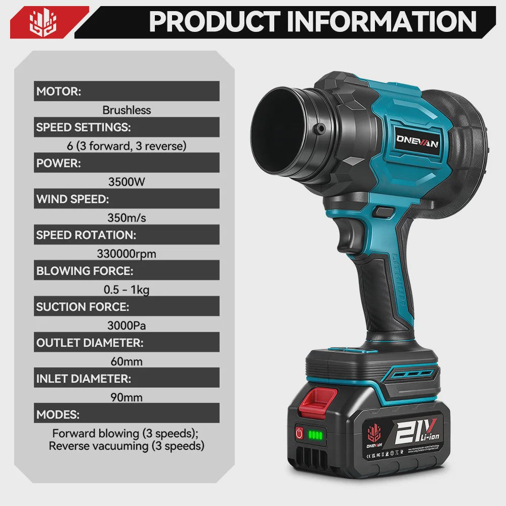 Krachtige 2-in-1 Accu Bladblazer & Zuiger - 3500W, 350m/s, Borstelloos, Makita 18V Compatibel