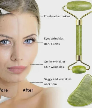 Natuurlijke Jade Roller & Gua Sha Set - Gezichts-, Lichaams- en Voetmassage