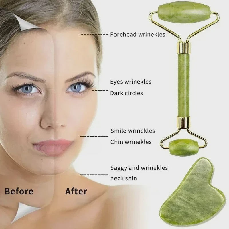 Natuurlijke Jade Roller & Gua Sha Set - Gezichts-, Lichaams- en Voetmassage