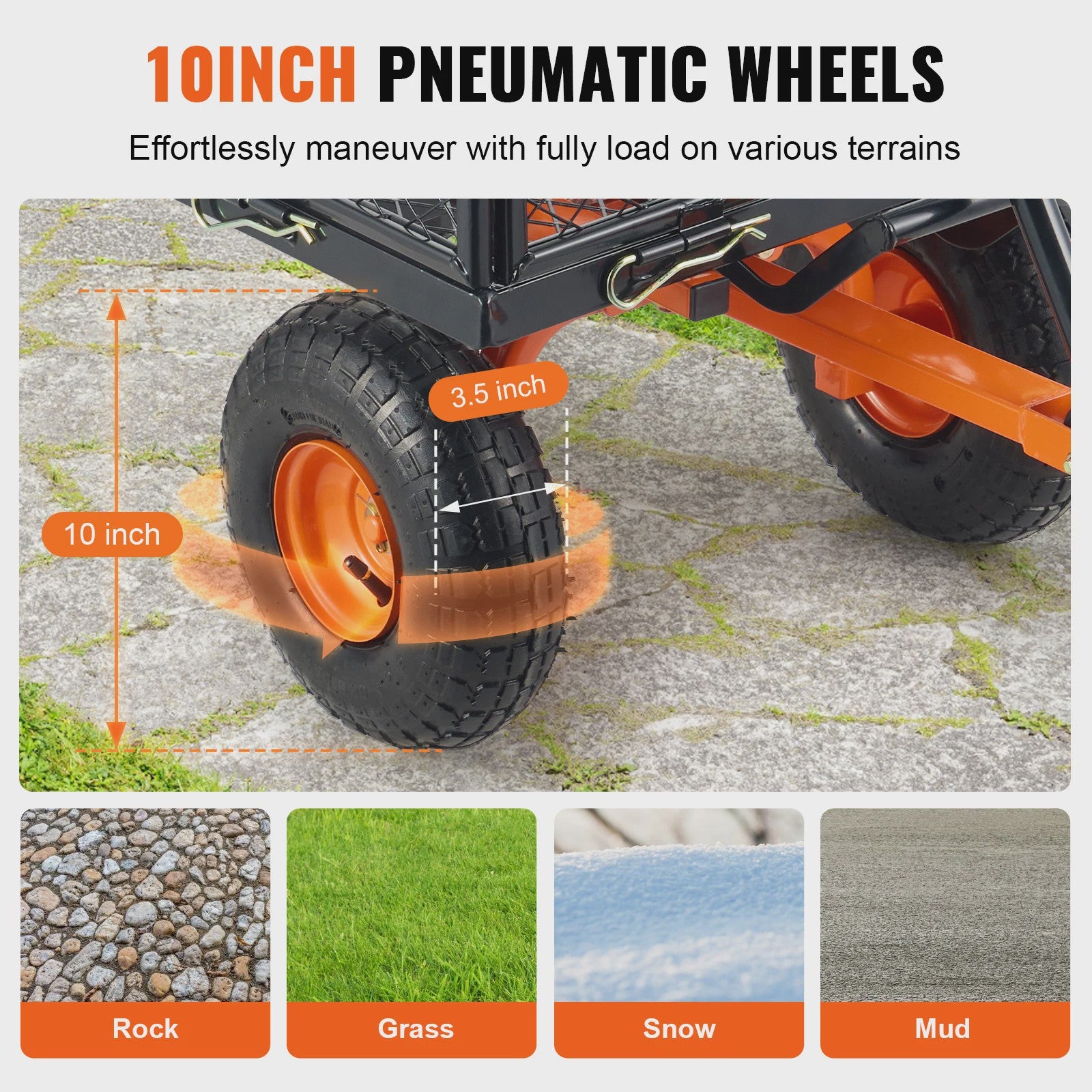 Robuuste Metalen Tuinwagen met 400/880lbs Capaciteit - Veelzijdige Transportkar