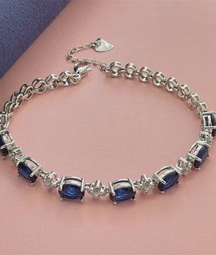 925 Sterling Zilveren Armband met Donkerblauwe Edelstenen - Elegant & Modieus Cadeau
