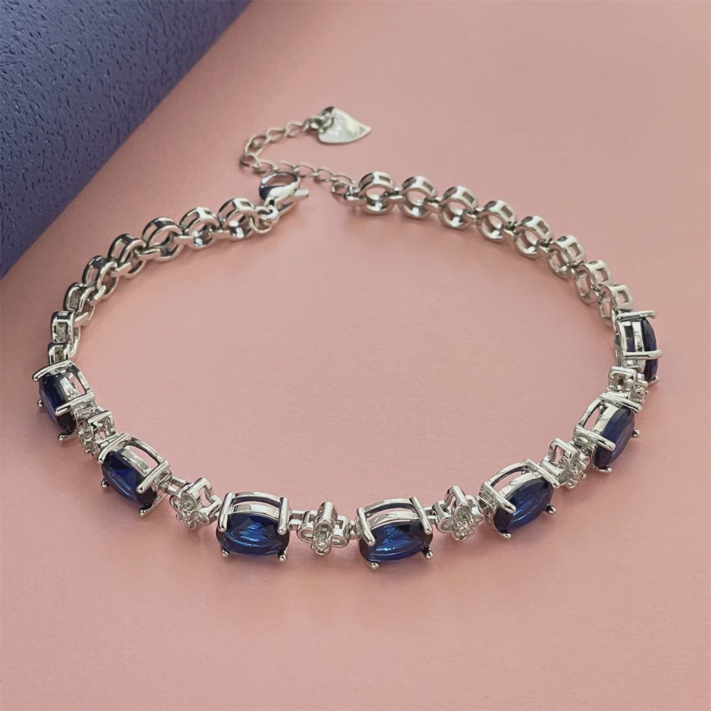 925 Sterling Zilveren Armband met Donkerblauwe Edelstenen - Elegant & Modieus Cadeau