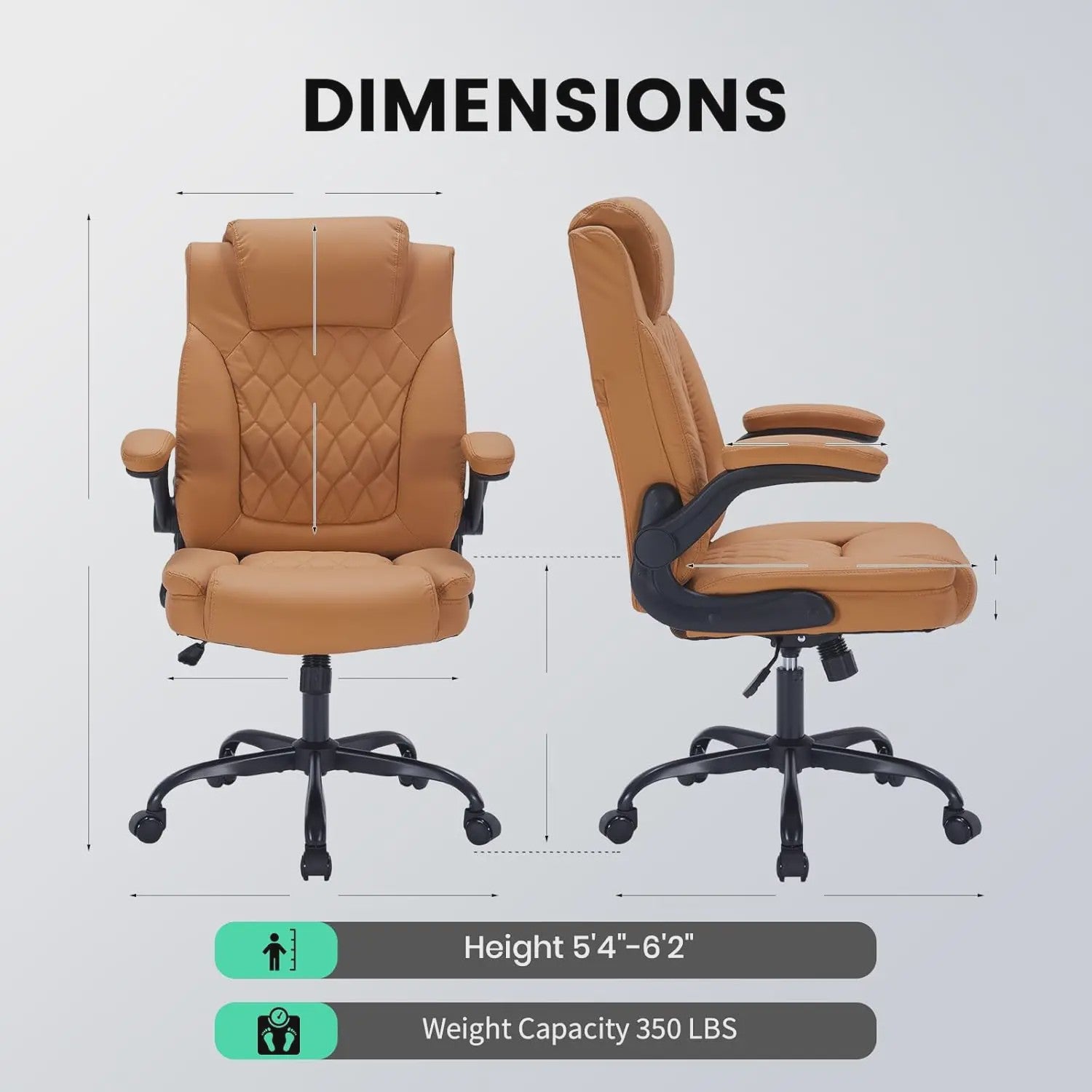 Ergonomische Directiestoel Kunstleer - 159KG Draagvermogen, Lendesteun & Opklapbare Armleuningen