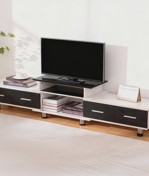 Uitschuifbaar TV Meubel 120-170 cm met 4 Lades, 3 Open Vakken en Metalen Frame