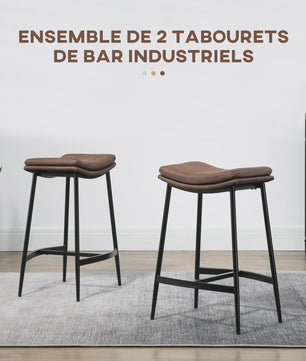 Set van 2 Industriële Barkrukken met Voetensteun - Bruin/Zwart