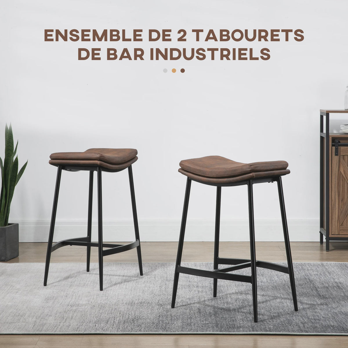 Set van 2 Industriële Barkrukken met Voetensteun - Bruin/Zwart