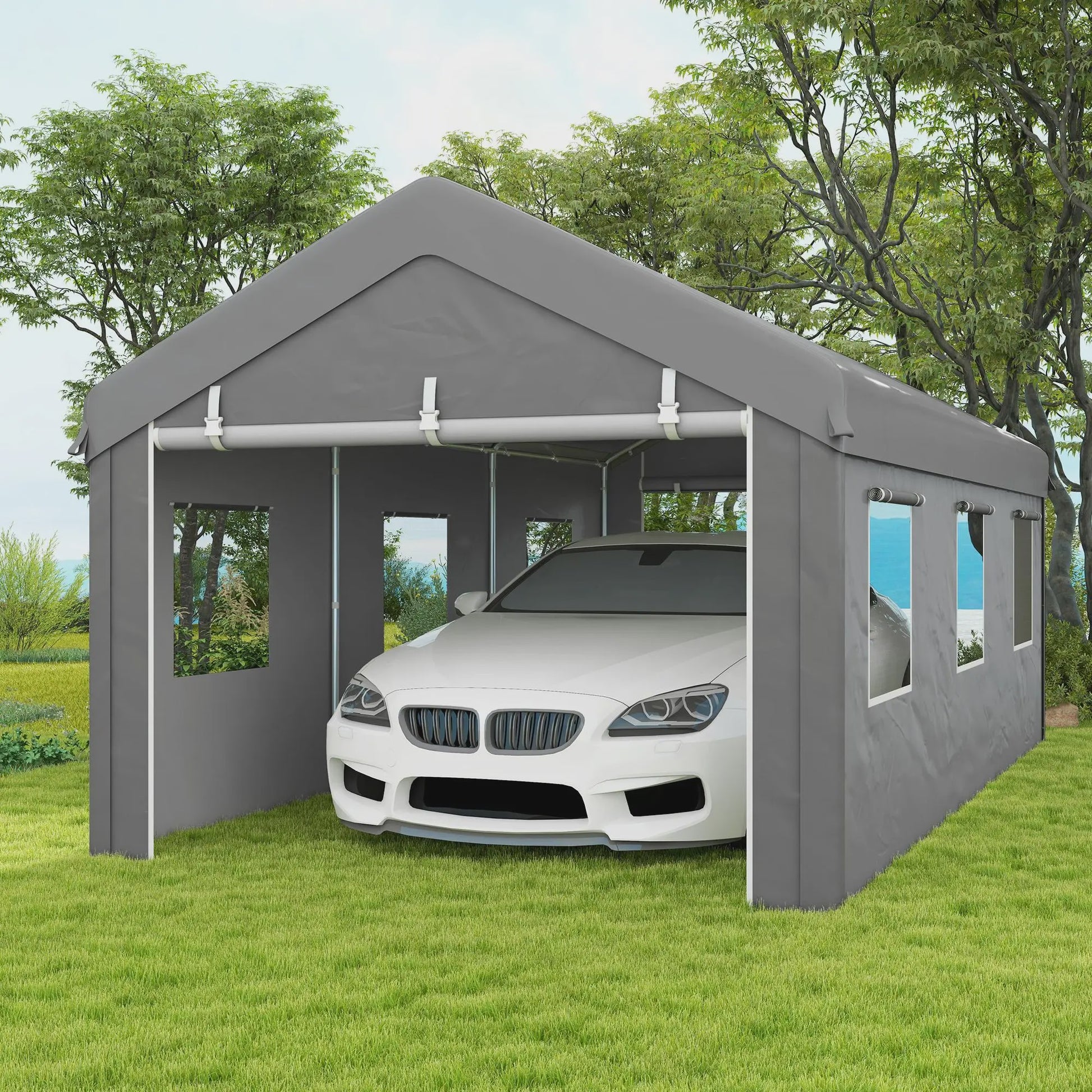 VEVOR Garagetent 6x3m - Stevig Stalen Frame, PE Zeil 160g/m², 2 Deuren & 6 Ramen
