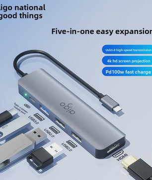 Aigo USB-C Hub met HDMI, PD Snellaadpoort en 3x USB 3.0 voor Laptops