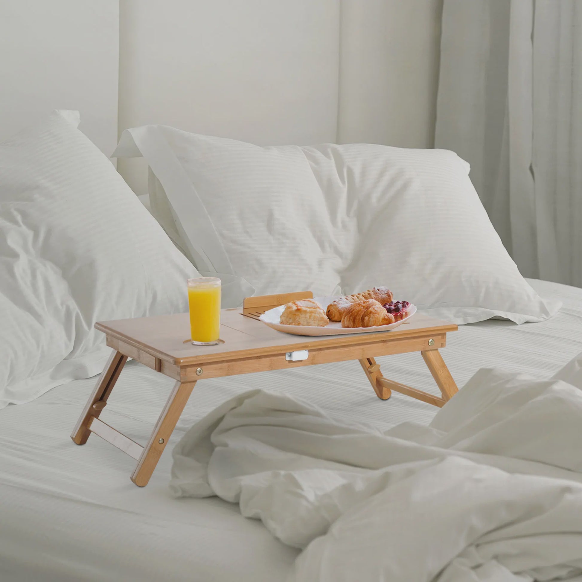 Bamboe Laptoptafel Bedtafel met Verstelbare Hoogte en Kantelbaar Bureau