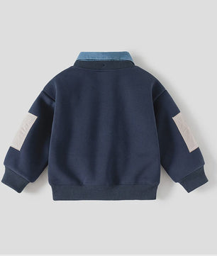 Sweatshirt Jongens met Denim Kraag en Patchzak - Casual Kinder Pullover