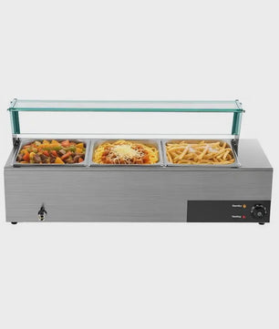 Professionele Bain-Marie Warmhoudbak - 3x 1/2 GN - Roestvrij Staal met Glazen Deksel & Soeplepel