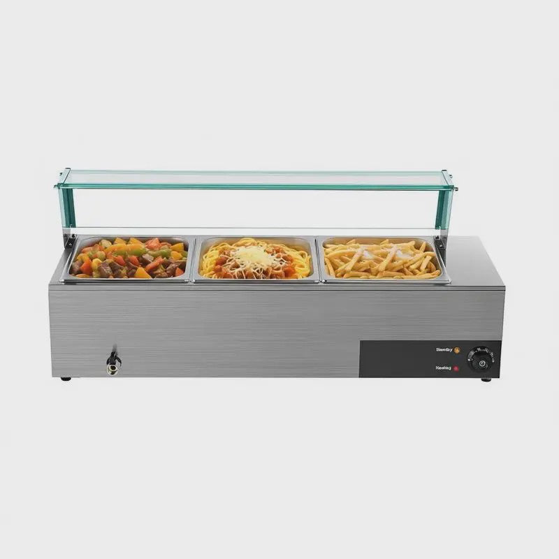 Professionele Bain-Marie Warmhoudbak - 3x 1/2 GN - Roestvrij Staal met Glazen Deksel & Soeplepel
