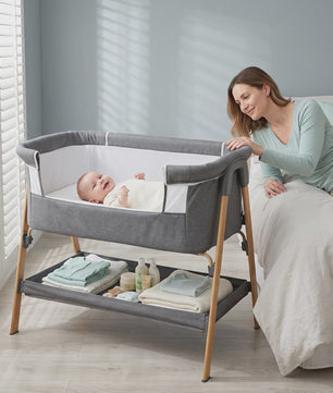 2-in-1 Baby Co-sleeper met Nachtlade en Ademend Mesh - Donkergrijs