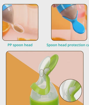 Baby Fles met Lepel - Siliconen Knijpfles voor Babyvoeding en Rijstpap