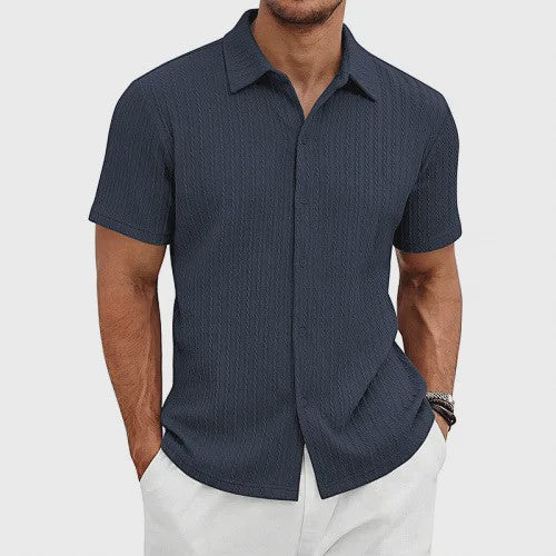 Herenshirt Korte Mouw Jacquard Zomer Casual Ademend - SediaXL