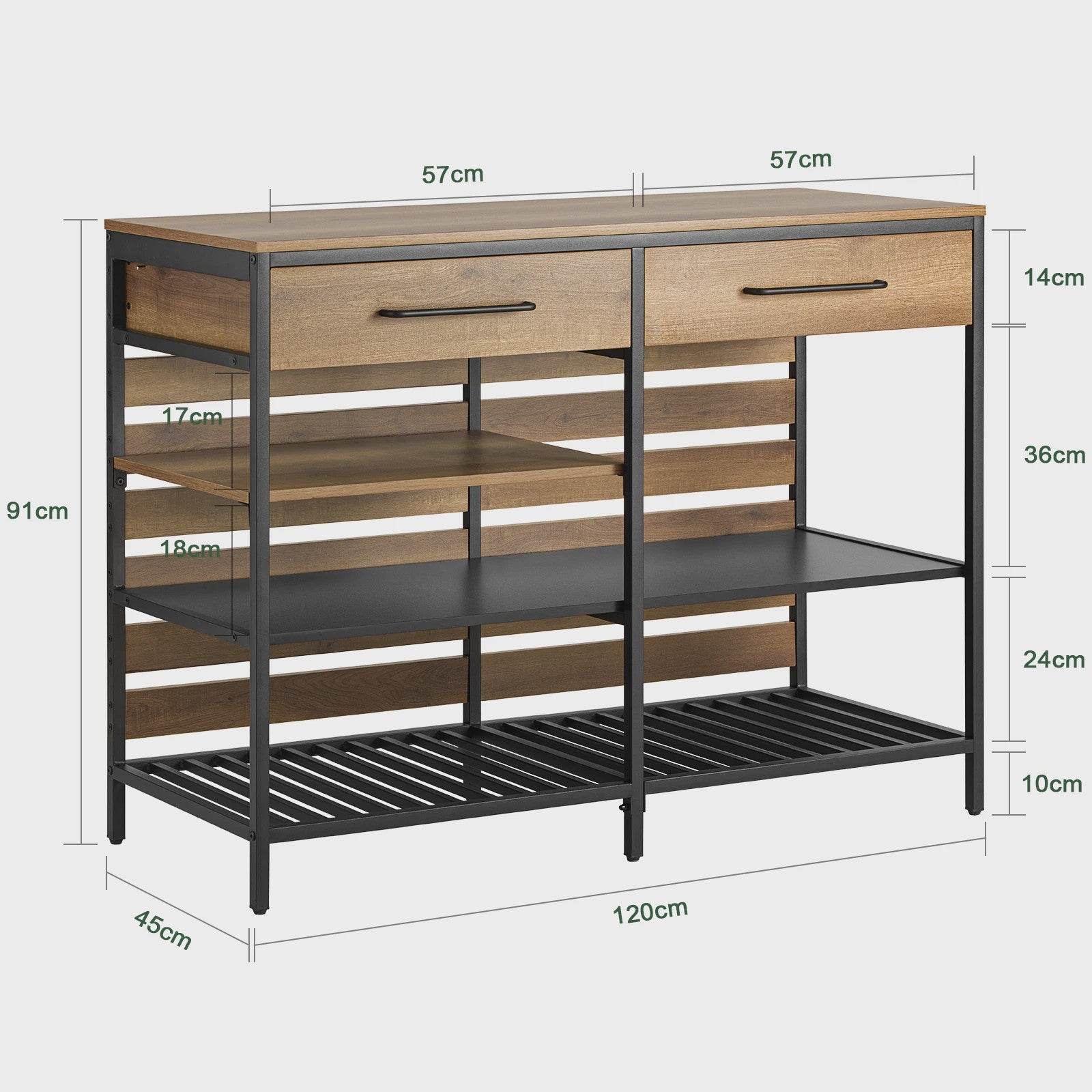 Keuken Eiland Trolley met Lades en Planken - Keukenwagen Sideboard