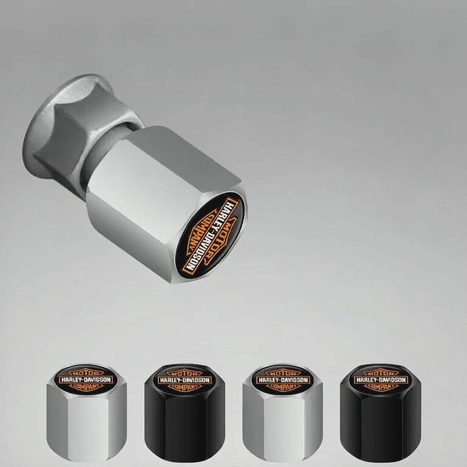 Set Aluminium Ventieldopjes Anti-diefstal voor Harley Davidson Motorfietsen (Softail, Sportster)