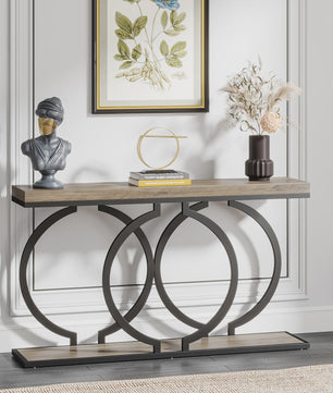 Moderne Console Tafel 55 inch met Faux Marmer - Smalle Entree Tafel met Unieke Basis