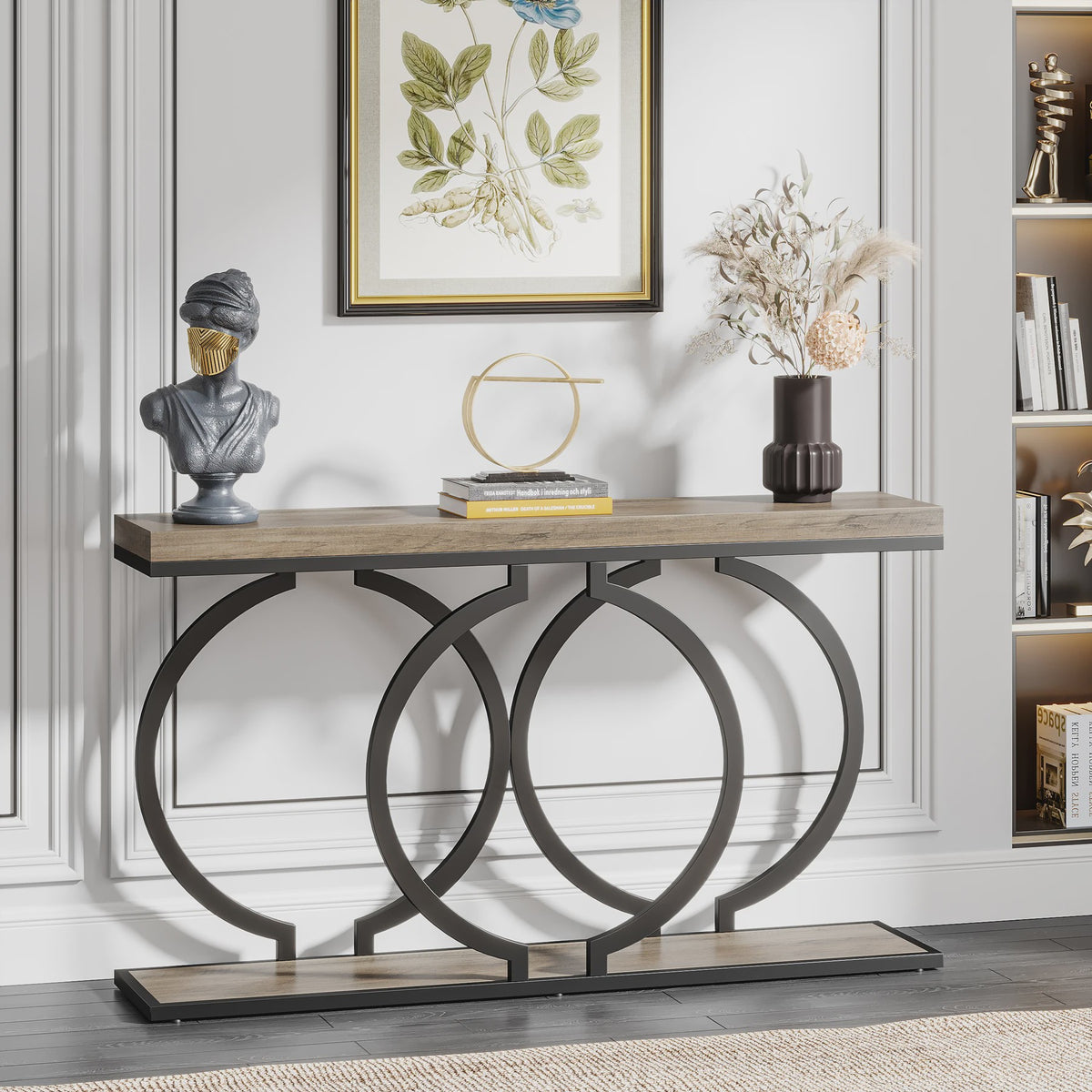 Moderne Console Tafel 55 inch met Faux Marmer - Smalle Entree Tafel met Unieke Basis